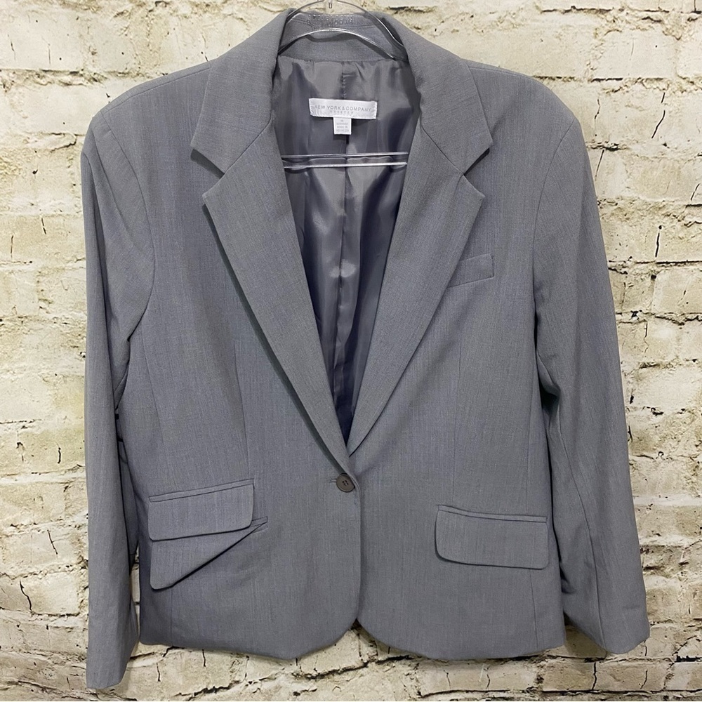 New York & Company Stretch Gray One Button Blazer